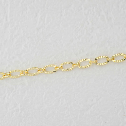 (1meter) Golden Sunburst Oval Chain Unfinished DIY Chain Rantai Kalung Gelang Pecah Kopi Meteran Hypoallergenic Gold Filled