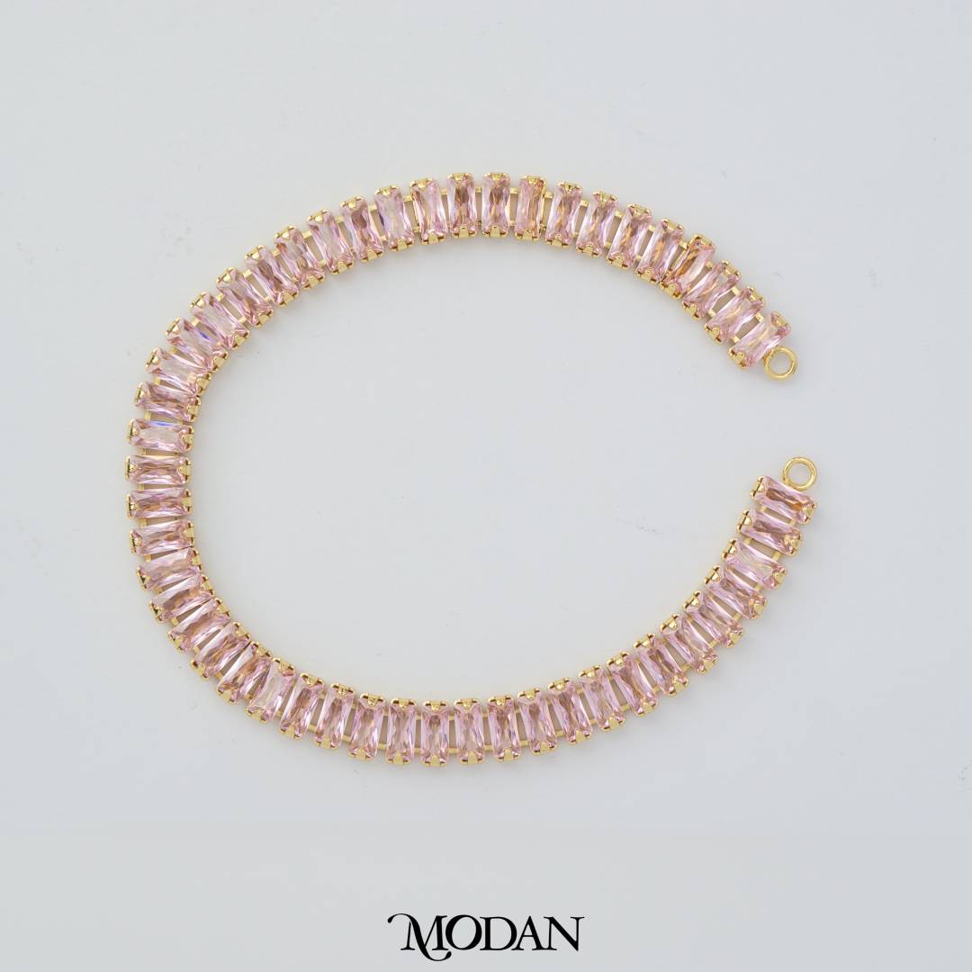 Sparkling Colorful/Clear/Pink Baguette Tennis DIY Connector Liontin Berlian Pesta Hypoallergenic Gold Filled