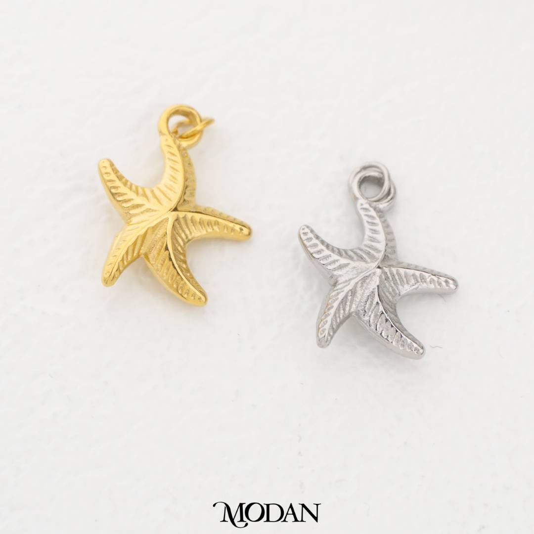 Textured Starfish Ocean Charm DIY Charm Liontin Bintang Laut Hypoallergenic Stainless Steel