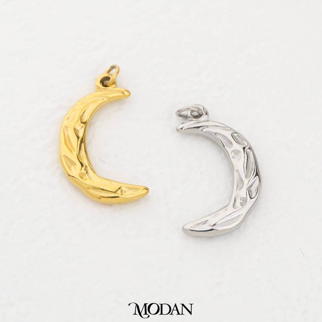 Plain Textured Crescent Moon DIY Charm Liontin Bulan Sabit Hypoallergenic Stainless Steel