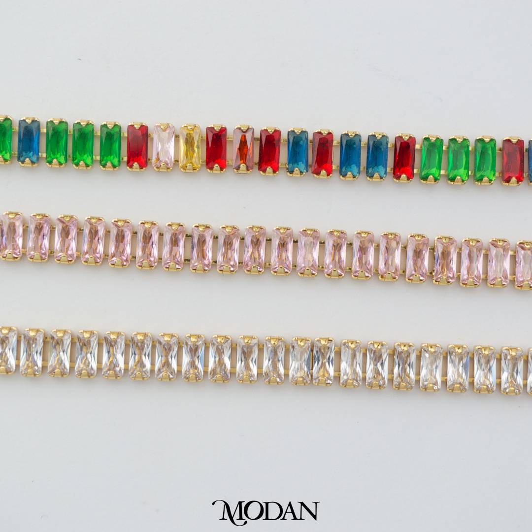 Sparkling Colorful/Clear/Pink Baguette Tennis DIY Connector Liontin Berlian Pesta Hypoallergenic Gold Filled
