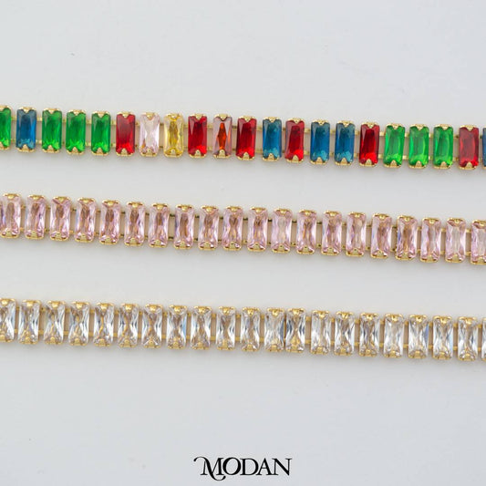 Sparkling Colorful/Clear/Pink Baguette Tennis DIY Connector Liontin Berlian Pesta Hypoallergenic Gold Filled