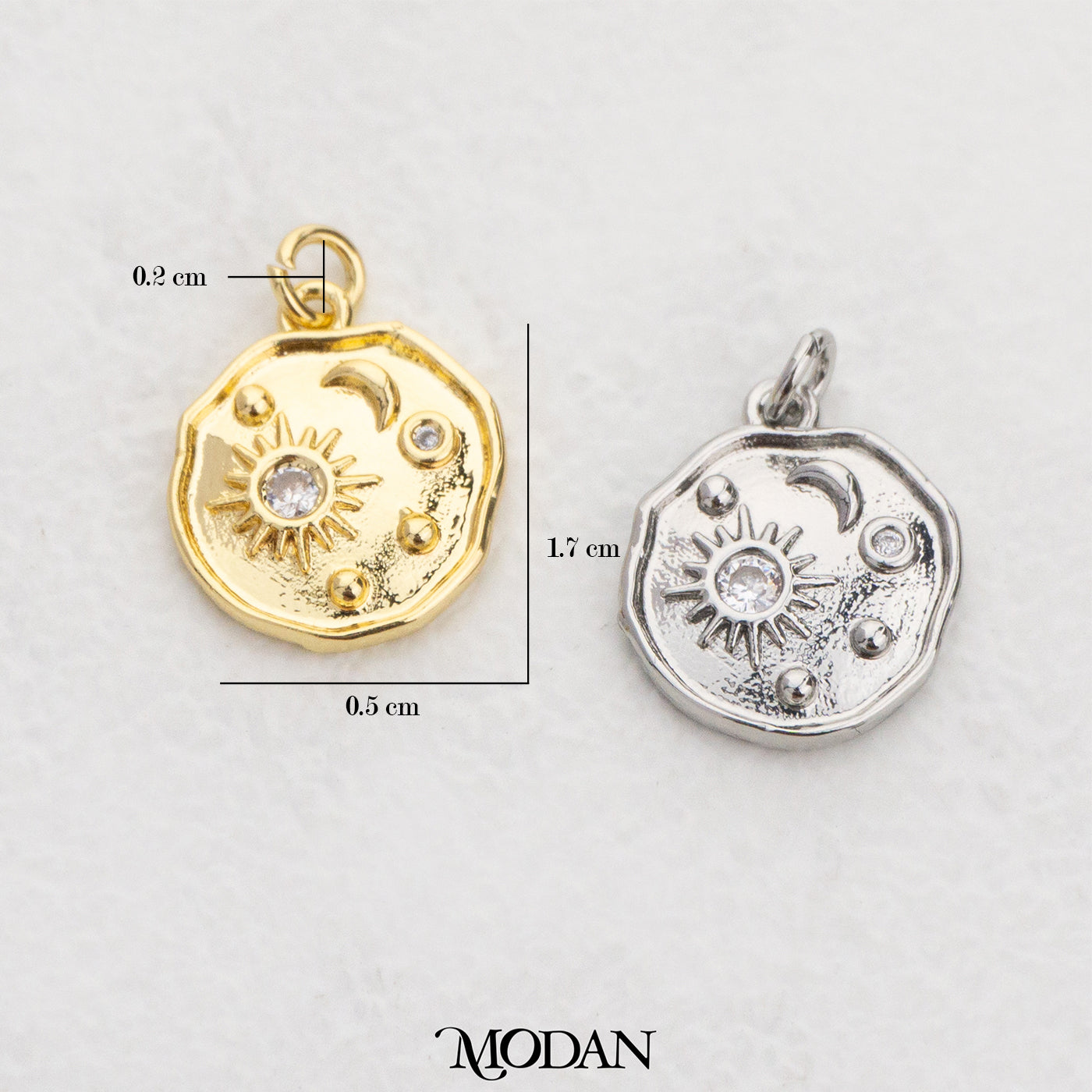 Irregular Celestial Moon Sun Coin DIY Charm Liontin Matahari Bulan Hypoallergenic Gold Filled