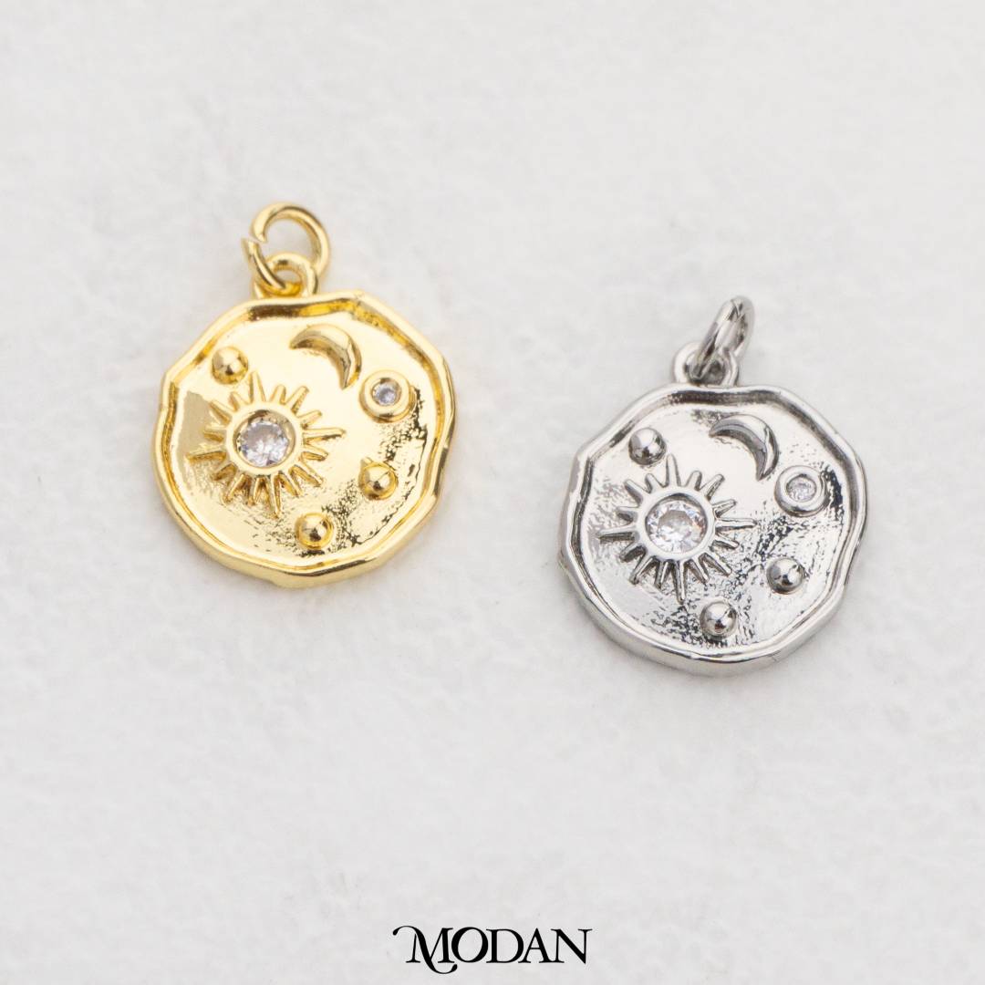 Irregular Celestial Moon Sun Coin DIY Charm Liontin Matahari Bulan Hypoallergenic Gold Filled