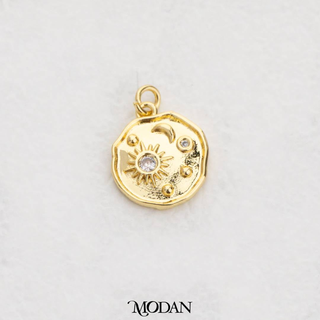 Irregular Celestial Moon Sun Coin DIY Charm Liontin Matahari Bulan Hypoallergenic Gold Filled