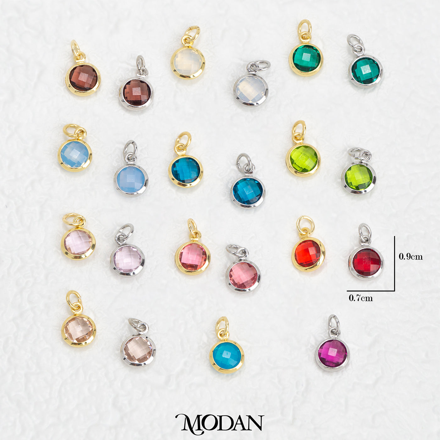 Faceted Birthstone Charm DIY Charm Liontin Bulat Bulan Lahir Warna Warni Hypoallergenic Gold Filled