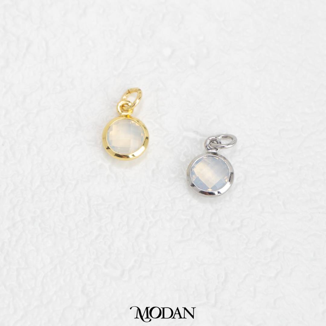 Faceted Birthstone Charm DIY Charm Liontin Bulat Bulan Lahir Warna Warni Hypoallergenic Gold Filled
