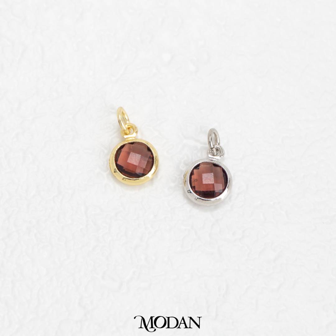 Faceted Birthstone Charm DIY Charm Liontin Bulat Bulan Lahir Warna Warni Hypoallergenic Gold Filled