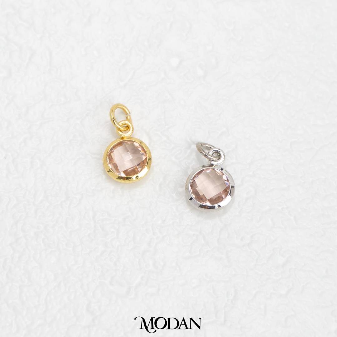 Faceted Birthstone Charm DIY Charm Liontin Bulat Bulan Lahir Warna Warni Hypoallergenic Gold Filled