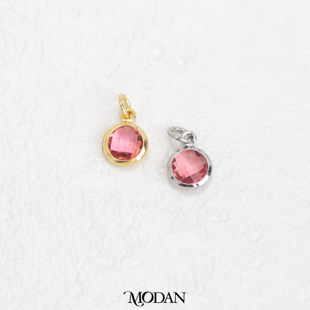 Faceted Birthstone Charm DIY Charm Liontin Bulat Bulan Lahir Warna Warni Hypoallergenic Gold Filled