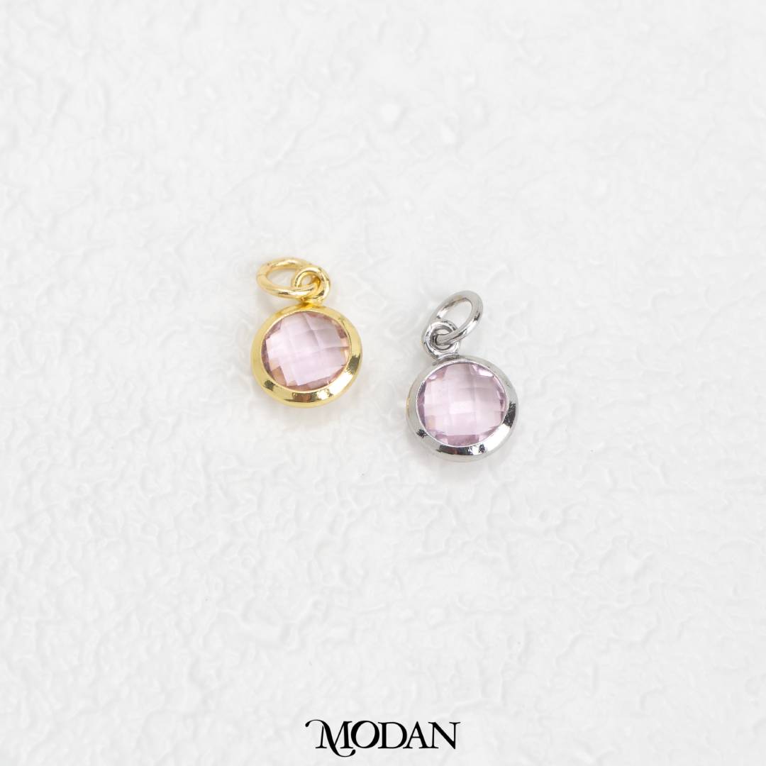 Faceted Birthstone Charm DIY Charm Liontin Bulat Bulan Lahir Warna Warni Hypoallergenic Gold Filled