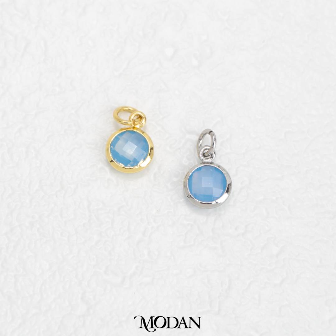 Faceted Birthstone Charm DIY Charm Liontin Bulat Bulan Lahir Warna Warni Hypoallergenic Gold Filled