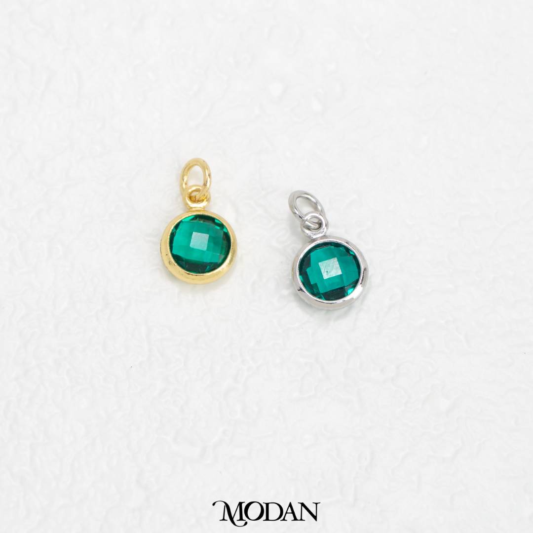 Faceted Birthstone Charm DIY Charm Liontin Bulat Bulan Lahir Warna Warni Hypoallergenic Gold Filled