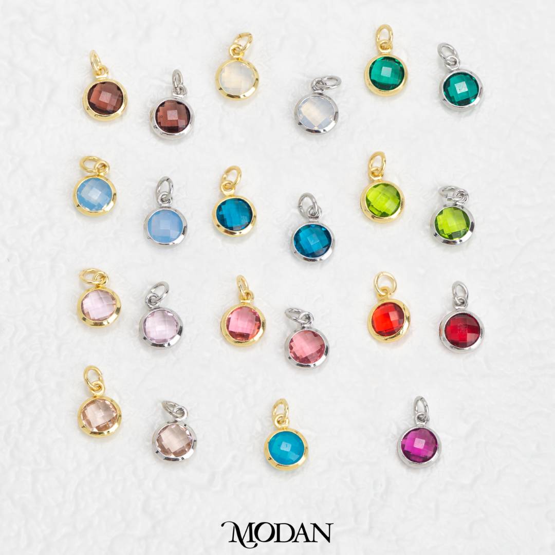 Faceted Birthstone Charm DIY Charm Liontin Bulat Bulan Lahir Warna Warni Hypoallergenic Gold Filled