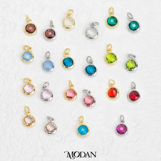 Faceted Birthstone Charm DIY Charm Liontin Bulat Bulan Lahir Warna Warni Hypoallergenic Gold Filled