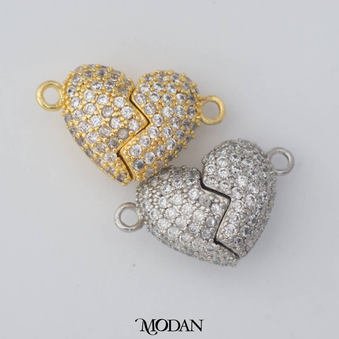Couple Micro Paved Magnetic Heart DIY Connector Liontin Hati Berpasangan Hypoallergenic Gold Filled