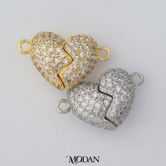Couple Micro Paved Magnetic Heart DIY Connector Liontin Hati Berpasangan Hypoallergenic Gold Filled