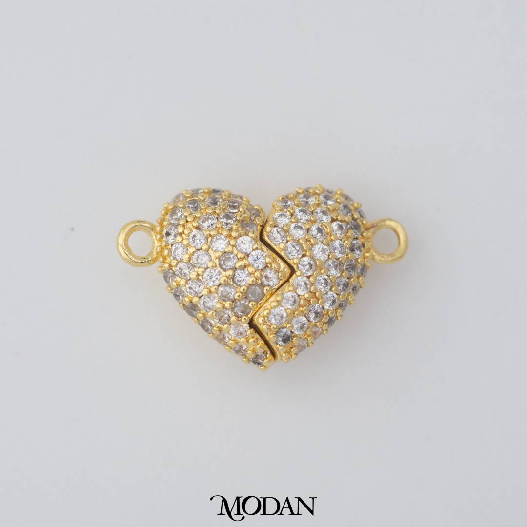 Couple Micro Paved Magnetic Heart DIY Connector Liontin Hati Berpasangan Hypoallergenic Gold Filled