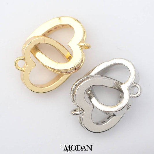 Double Love Interlocking Heart DIY Connector Liontin Dua Hati Gandeng Hypoallergenic Gold Filled
