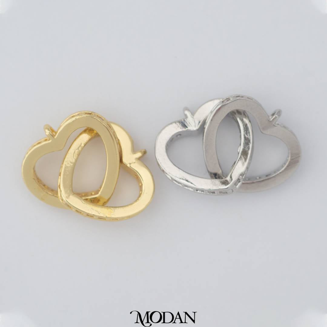 Double Love Interlocking Heart DIY Connector Liontin Sambung Dua Hati Gandeng Hypoallergenic Gold Filled