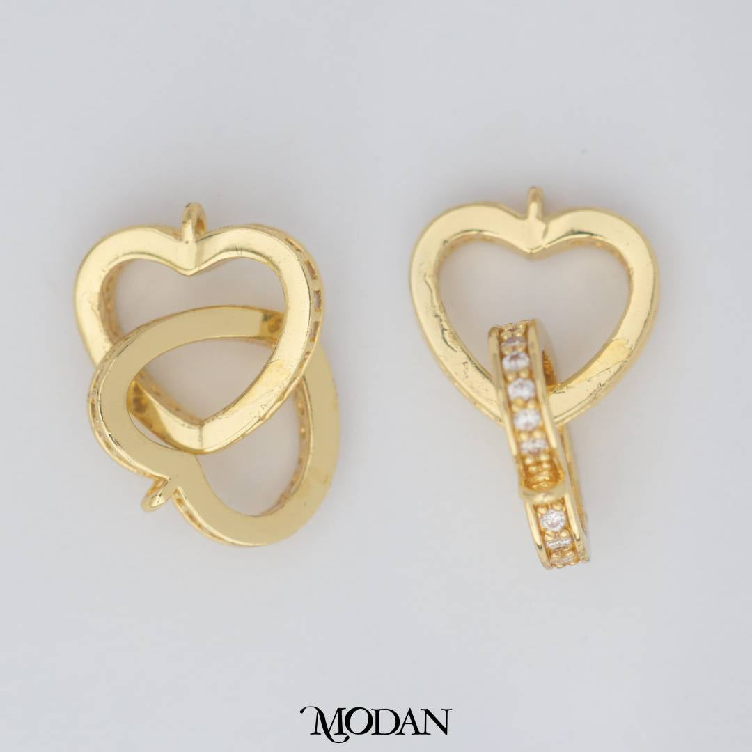 Double Love Interlocking Heart DIY Connector Liontin Sambung Dua Hati Gandeng Hypoallergenic Gold Filled