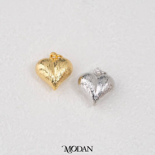 Textured Chubby Heart Charm DIY Charm Liontin Kalung/Gelang Hati Bertekstur Hypoallergenic Gold Filled