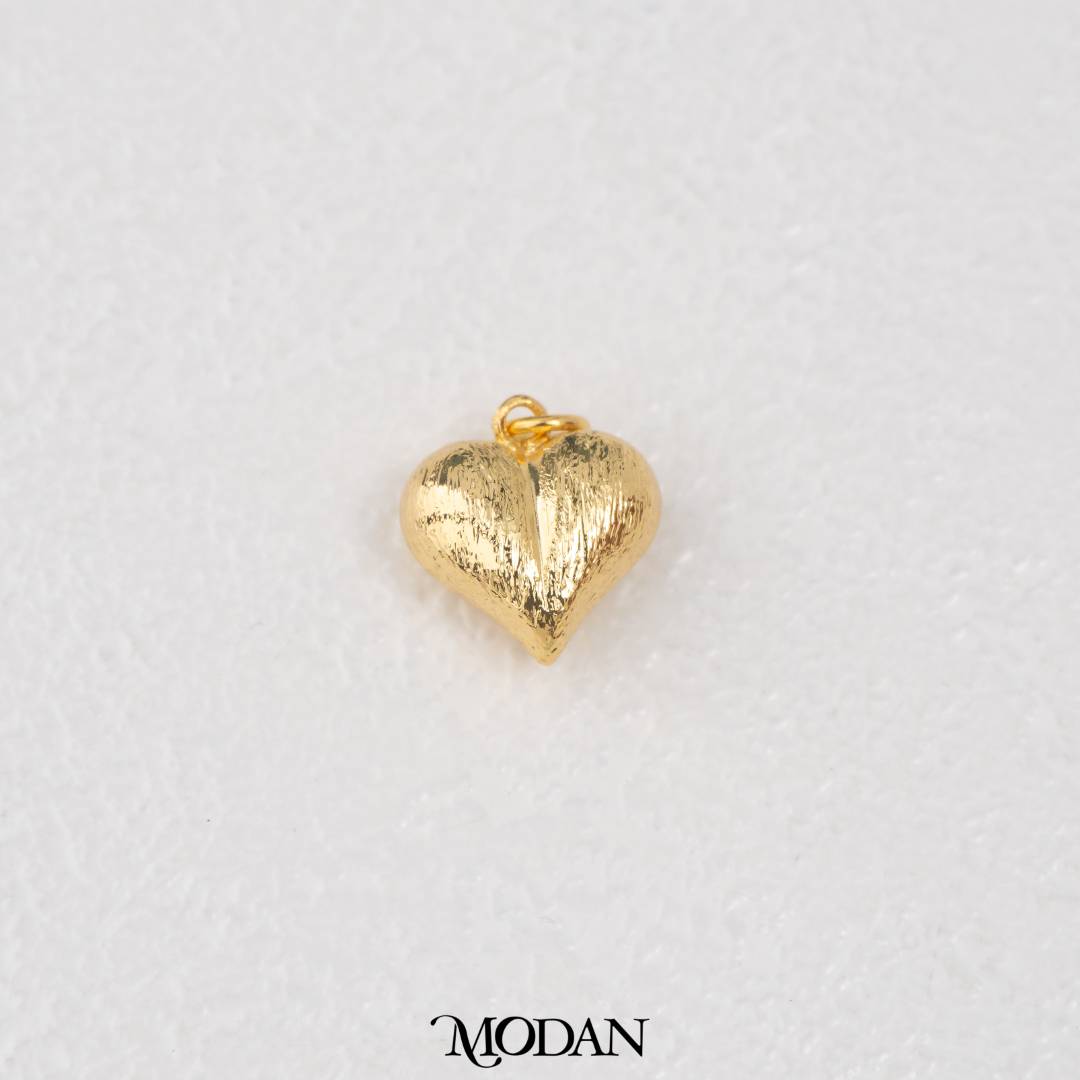 Textured Chubby Heart Charm DIY Charm Liontin Kalung/Gelang Hati Bertekstur Hypoallergenic Gold Filled