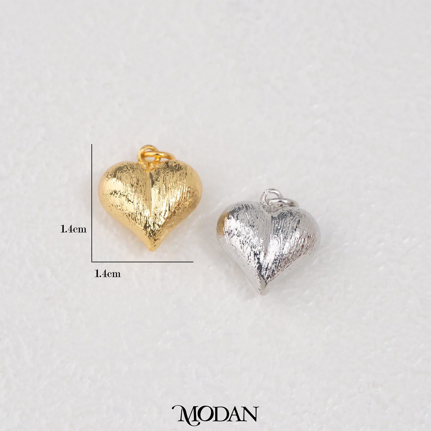 Textured Chubby Heart Charm DIY Charm Liontin Kalung/Gelang Hati Bertekstur Hypoallergenic Gold Filled