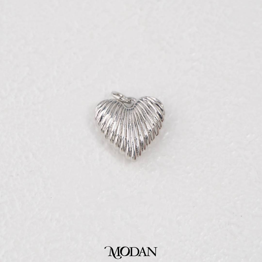 Ribbed Chubby Heart Charm DIY Charm Liontin Kalung/Gelang Hati Bertekstur Hypoallergenic Gold Filled