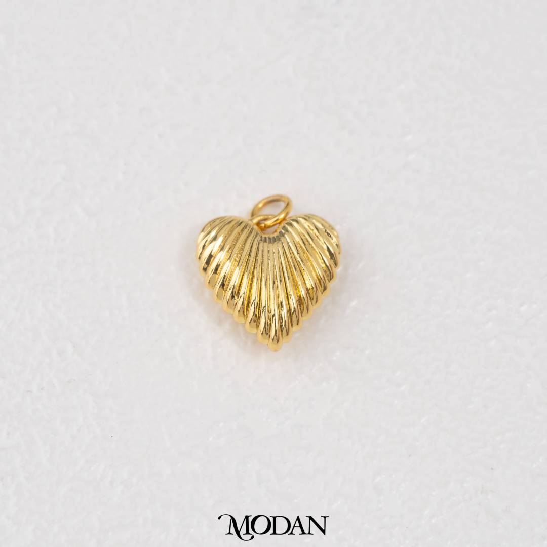 Ribbed Chubby Heart Charm DIY Charm Liontin Kalung/Gelang Hati Bertekstur Hypoallergenic Gold Filled