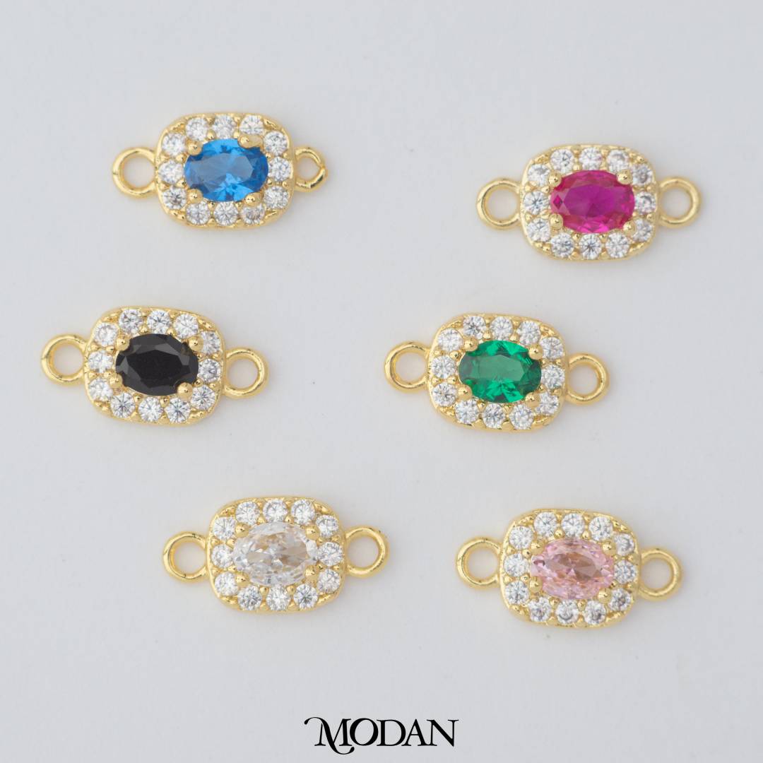Mini Round Colorful Cubic Zirconia DIY Connector Liontin Lingkaran Warna - Warni Hypoallergenic Gold Filled