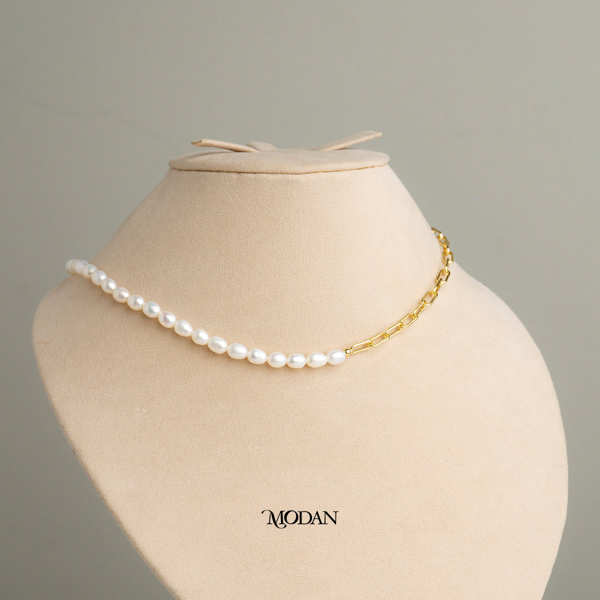 45.5cm Round Toggle White Freshwater Beaded Paperclip Necklace Kalung Mutiara Air Tawar Hypoallergenic Gold Plated