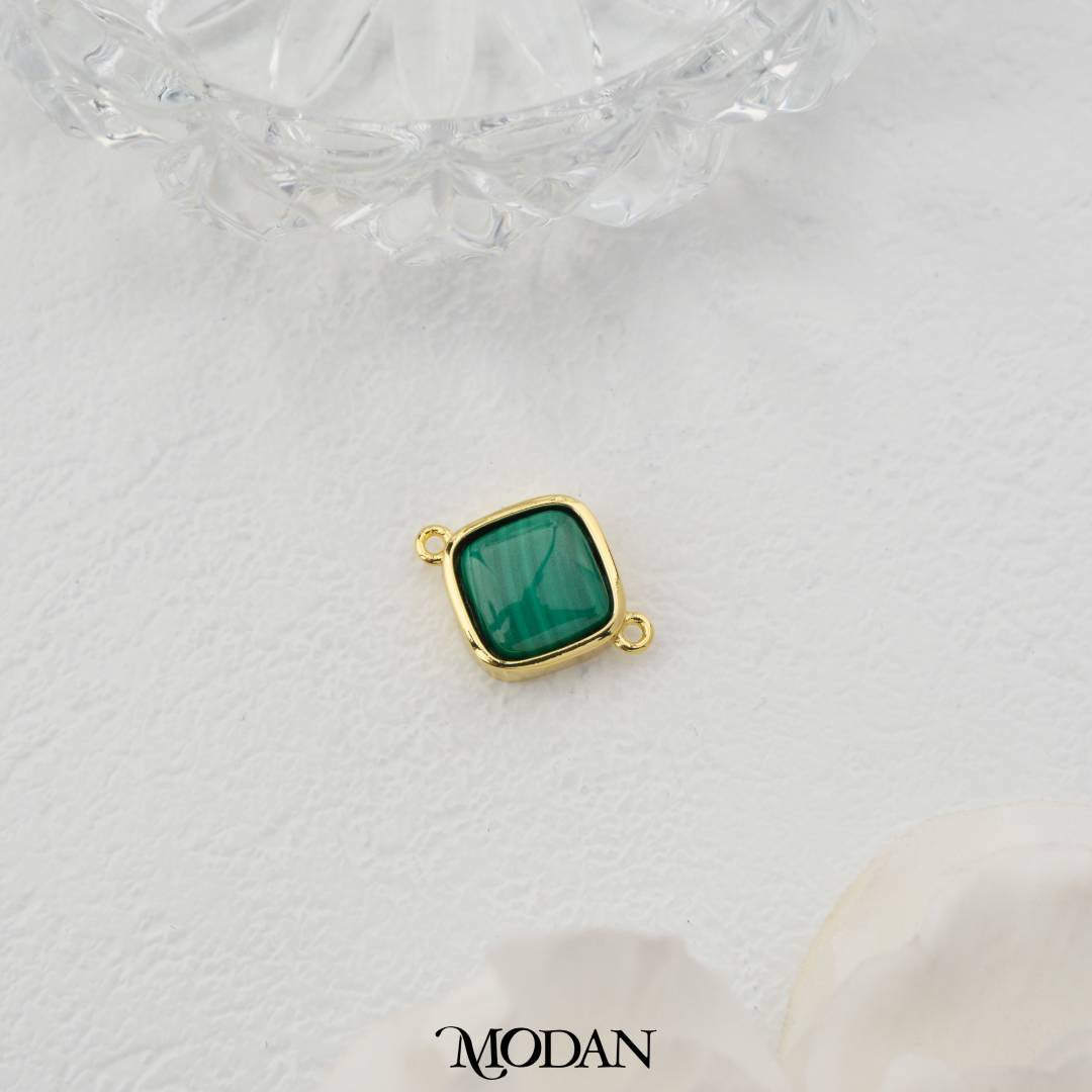Green Rhombus Natural Malachite DIY Connector Liontin Natural Hypoallergenic Gold Filled