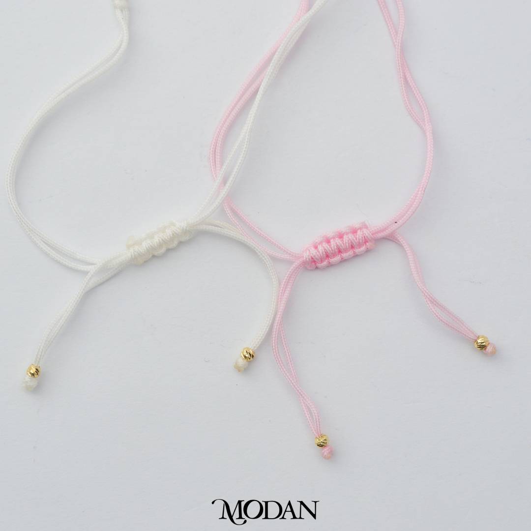 Unfinished Pink White Adjustable Cotton Bracelet DIY Gelang Serut Hypoallergenic Gold Plated