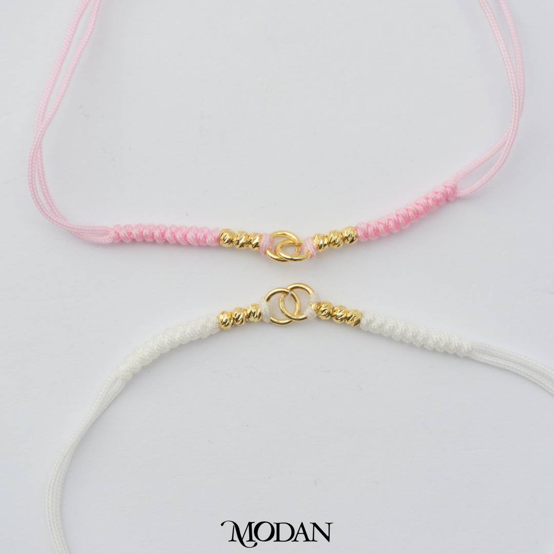 Unfinished Pink White Adjustable Cotton Bracelet DIY Gelang Serut Hypoallergenic Gold Plated