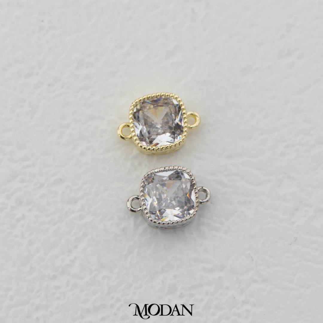 Sparkling Clear/Pink/Purple Beaded Square DIY Connector Liontin Persegi Berlian Warna-Warni Hypoallergenic Gold Plated