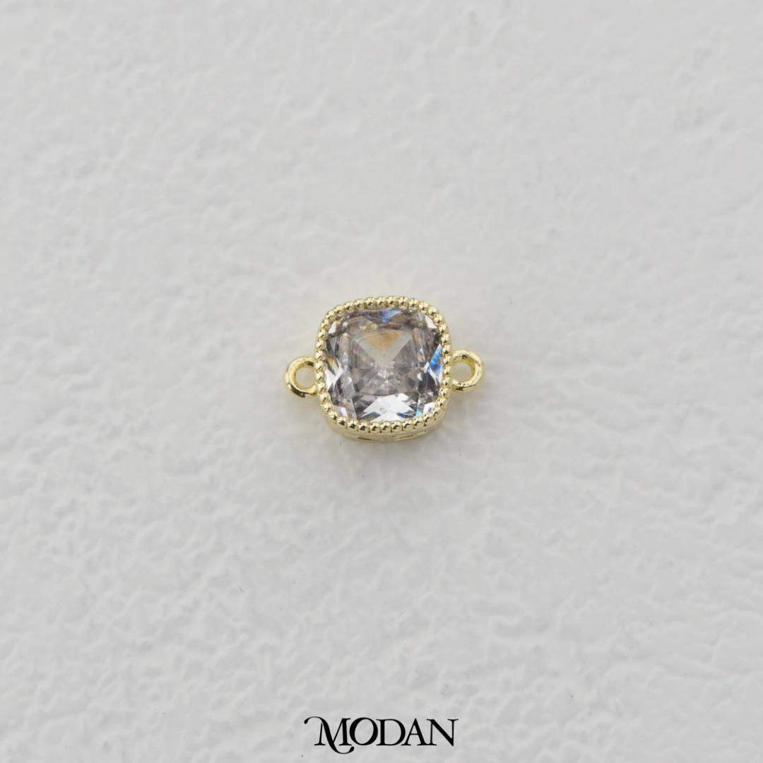 Sparkling Clear/Pink/Purple Beaded Square DIY Connector Liontin Persegi Berlian Warna-Warni Hypoallergenic Gold Plated