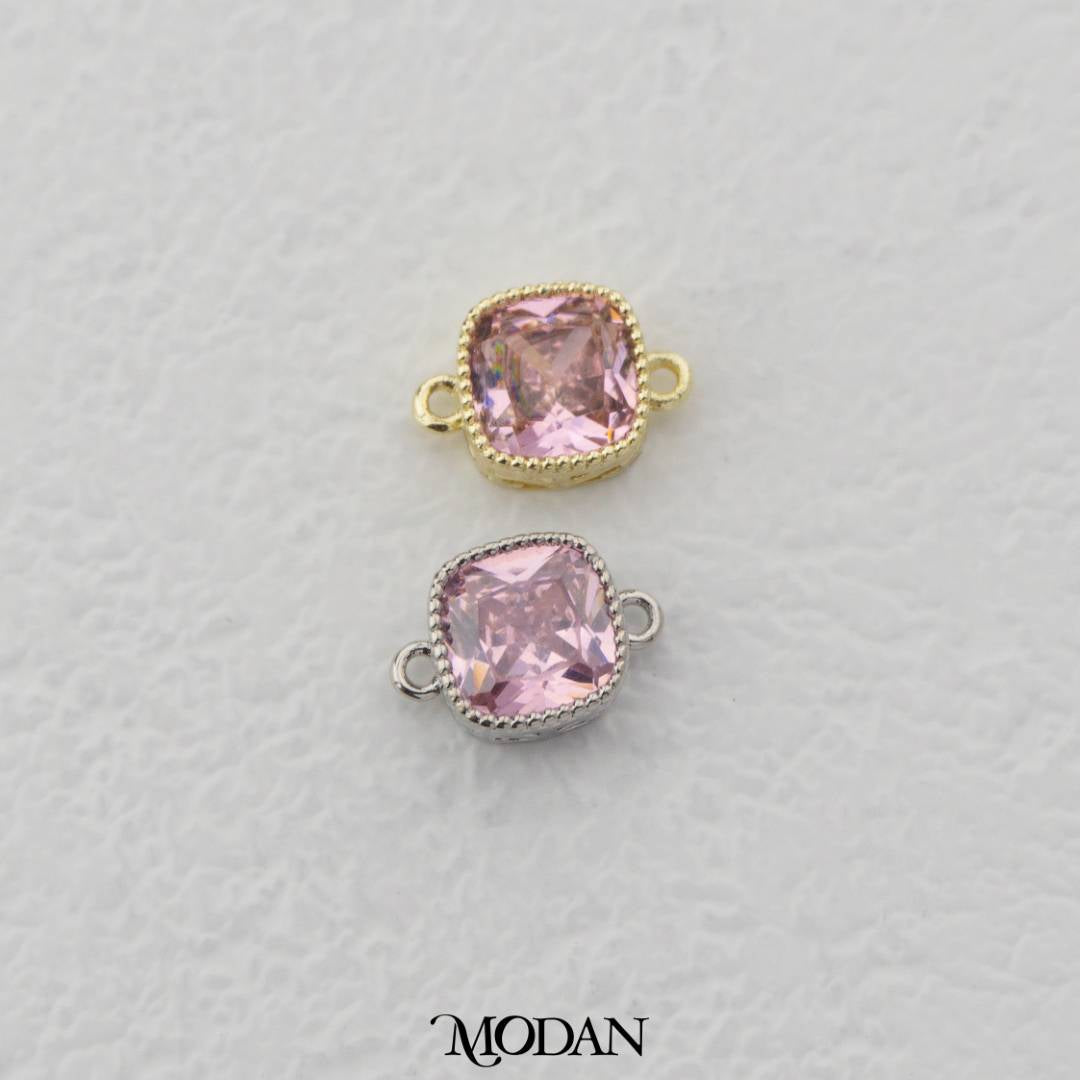 Sparkling Clear/Pink/Purple Beaded Square DIY Connector Liontin Persegi Berlian Warna-Warni Hypoallergenic Gold Plated
