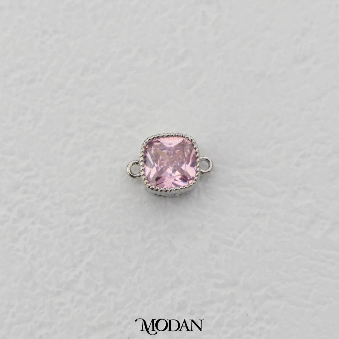 Sparkling Clear/Pink/Purple Beaded Square DIY Connector Liontin Persegi Berlian Warna-Warni Hypoallergenic Gold Plated