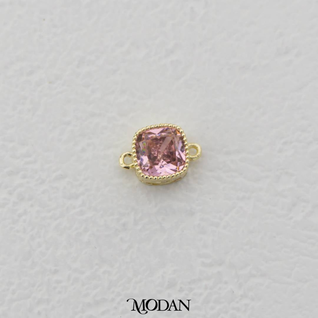 Sparkling Clear/Pink/Purple Beaded Square DIY Connector Liontin Persegi Berlian Warna-Warni Hypoallergenic Gold Plated