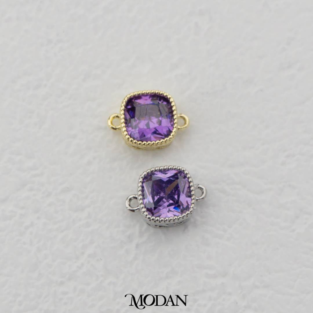Sparkling Clear/Pink/Purple Beaded Square DIY Connector Liontin Persegi Berlian Warna-Warni Hypoallergenic Gold Plated