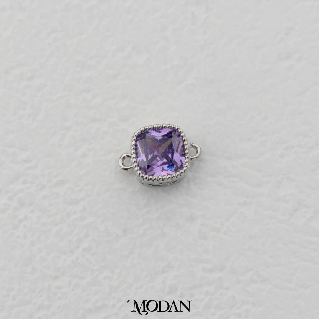 Sparkling Clear/Pink/Purple Beaded Square DIY Connector Liontin Persegi Berlian Warna-Warni Hypoallergenic Gold Plated