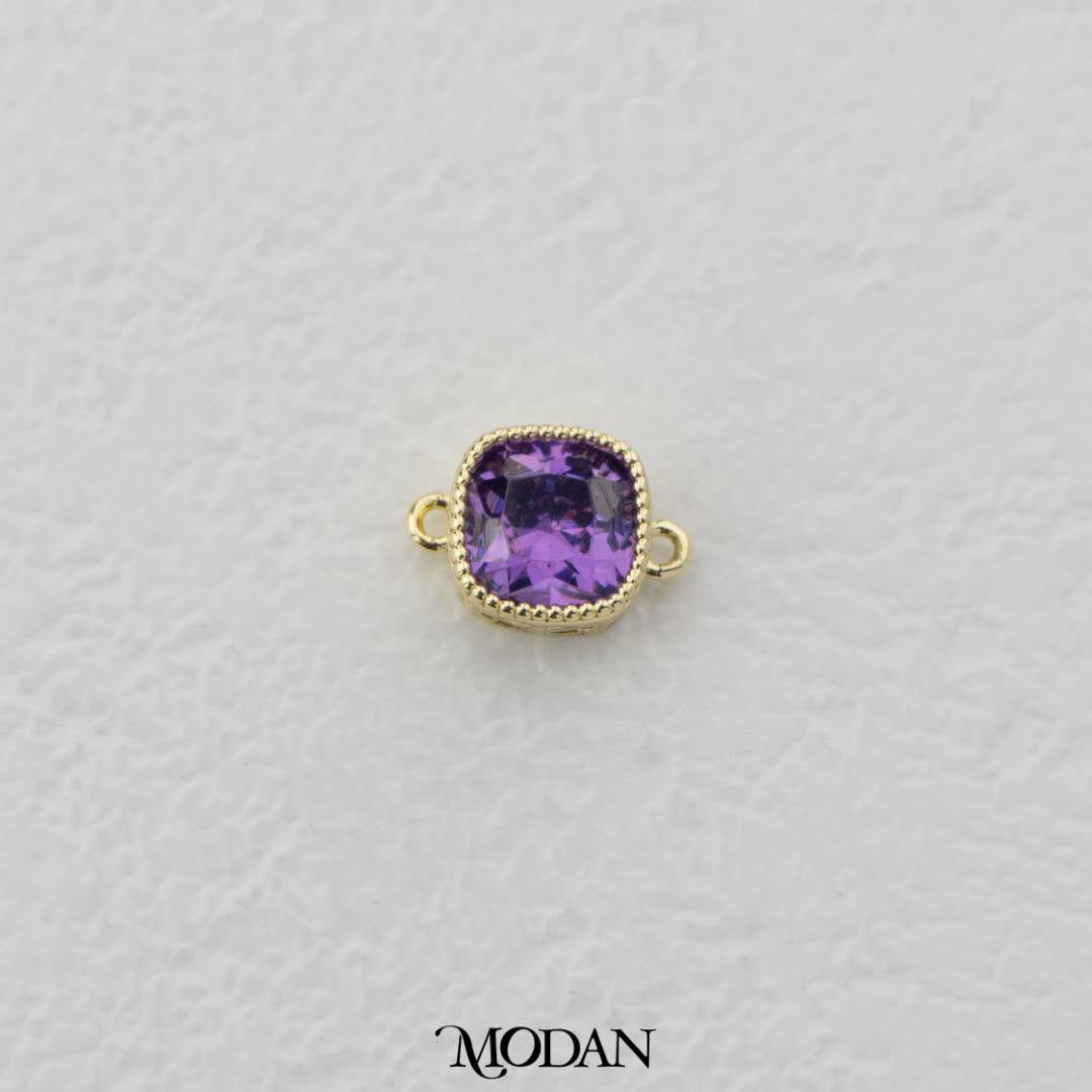 Sparkling Clear/Pink/Purple Beaded Square DIY Connector Liontin Persegi Berlian Warna-Warni Hypoallergenic Gold Plated