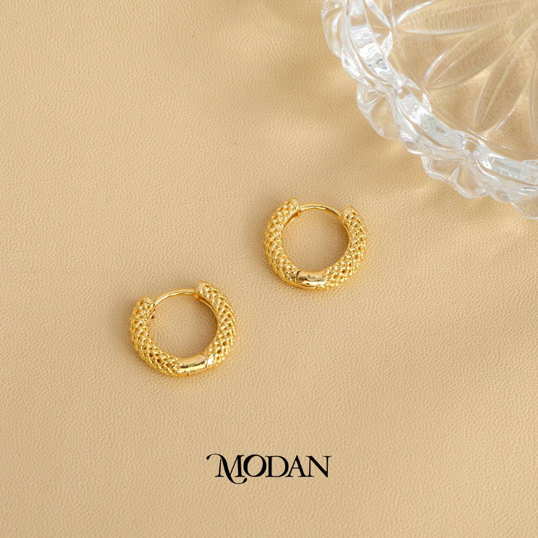 Classy Elegant Textured Hoop Earrings Anting Hoop Hypoallergenic Gold Filled