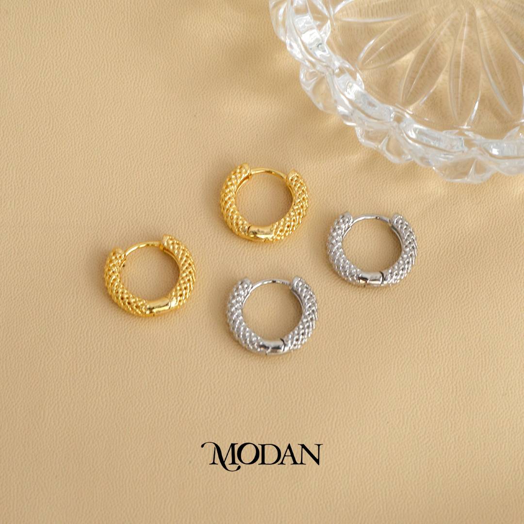 Classy Elegant Textured Hoop Earrings Anting Hoop Hypoallergenic Gold Filled