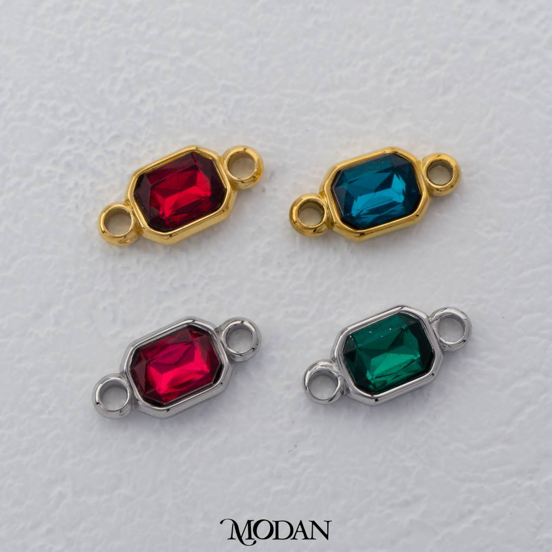 Green & Fuchsia Radiant Cut DIY Connector Liontin Persegi Berlian Warna-Warni Hypoallergenic Stainless Steel