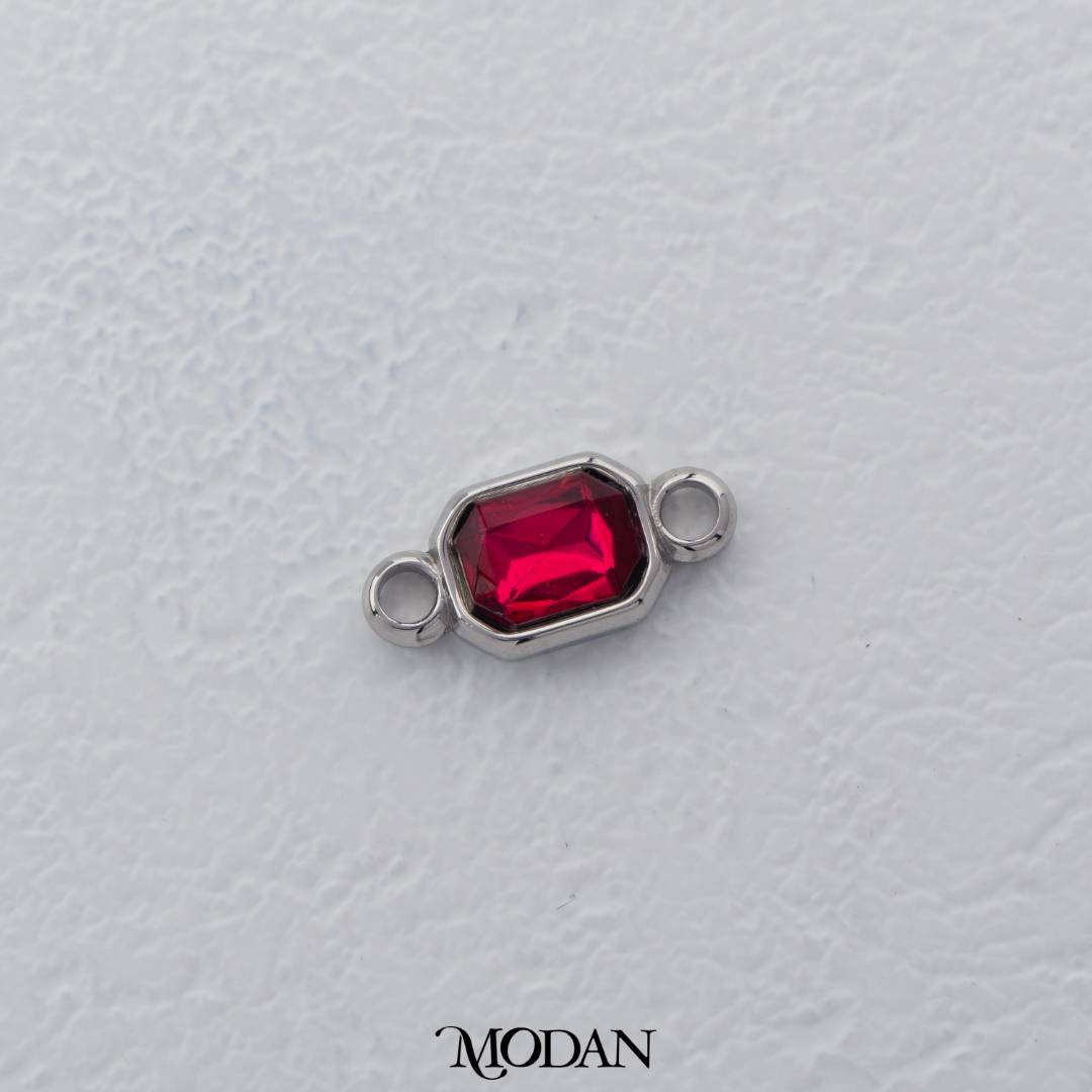 Green & Fuchsia Radiant Cut DIY Connector Liontin Persegi Berlian Warna-Warni Hypoallergenic Stainless Steel