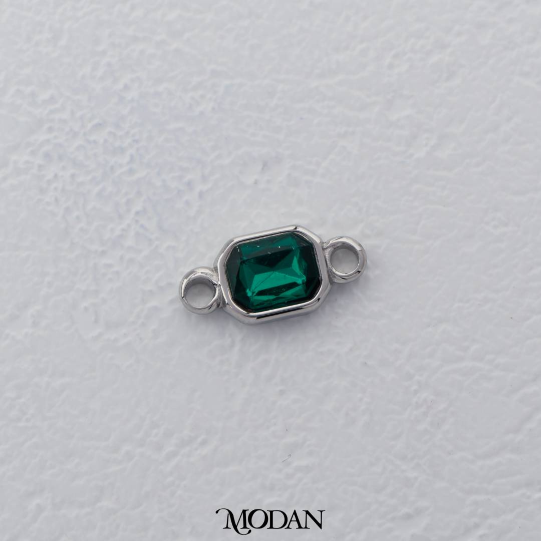 Green & Fuchsia Radiant Cut DIY Connector Liontin Persegi Berlian Warna-Warni Hypoallergenic Stainless Steel