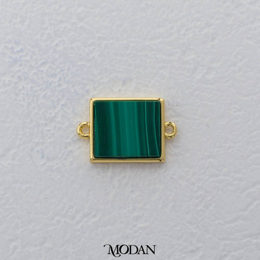 Green Rectangular Malachite DIY Connector Liontin Batu Alam Hypoallergenic Gold Filled