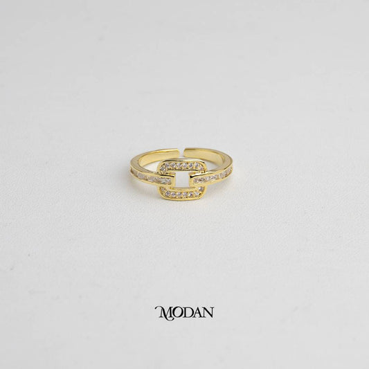 Geometric Chain Link Ring Cincin Rantai Geometris Hypoallergenic Gold Plated